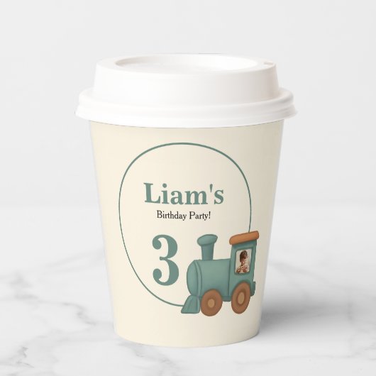 Personalized Train Photo Birthday Party 紙コップ (正面)