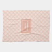 Personalized Trendy Towel Chic Coral Plaid Design キッチンタオル (横)