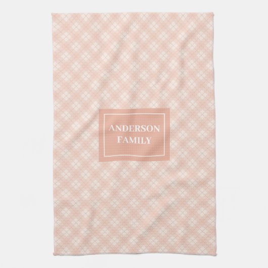 Personalized Trendy Towel Chic Coral Plaid Design キッチンタオル (縦)