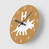 Personalized Triceratops Kids Wall Clock Neutral ラウンド壁時計 (傾斜)