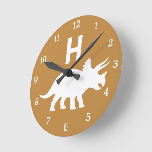 Personalized Triceratops Kids Wall Clock Neutral ラウンド壁時計 (傾斜)