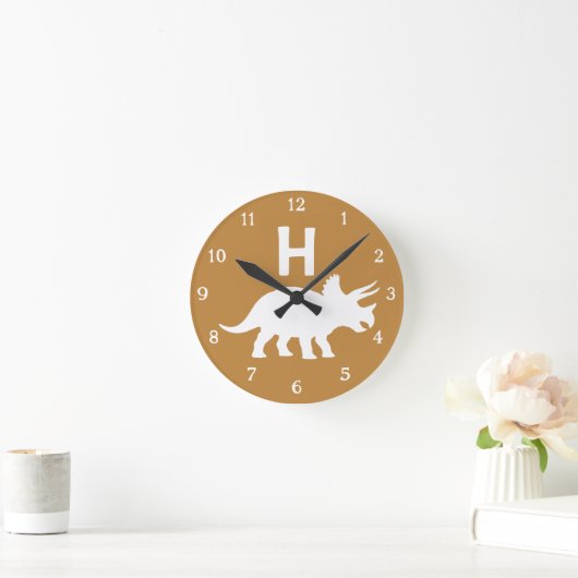Personalized Triceratops Kids Wall Clock Neutral ラウンド壁時計 (ホーム)