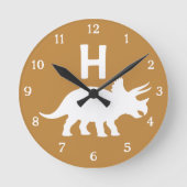 Personalized Triceratops Kids Wall Clock Neutral ラウンド壁時計 (正面)