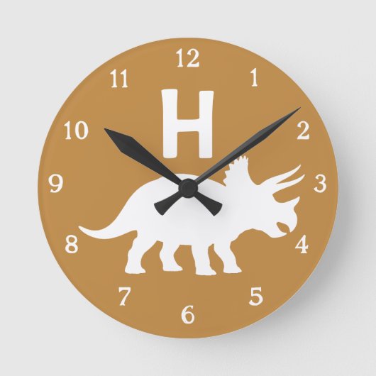 Personalized Triceratops Kids Wall Clock Neutral ラウンド壁時計 (正面)