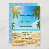 Personalized Tropical Beach Palms Adult Birthday P 招待状 (正面/裏面)