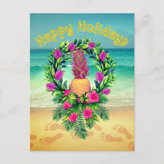 Personalized Tropical Christmas Holiday Pineapple ポストカード (正面)