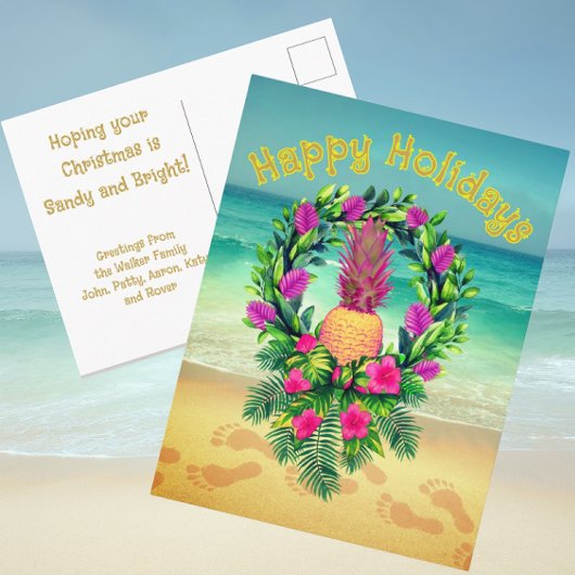 Personalized Tropical Christmas Holiday Pineapple ポストカード