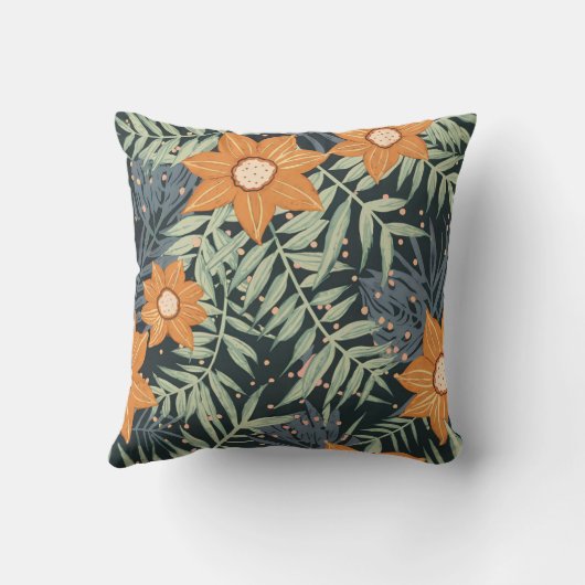 Personalized Tropical Floral Leaves  クッション (裏面)