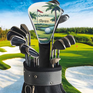 Personalized Tropical Island Golf Course Scene ゴルフヘッドカバー