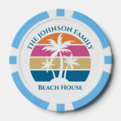 Personalized Tropical Palm Tree Sunset Beach House ポーカーチップ (正面)