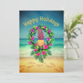 Personalized Tropical Pineapple Wreath Holiday シーズンカード (スタンド正面)