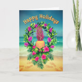 Personalized Tropical Pineapple Wreath Holiday シーズンカード (正面)