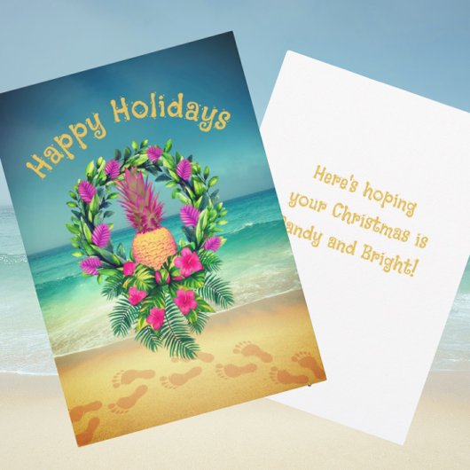 Personalized Tropical Pineapple Wreath Holiday シーズンカード