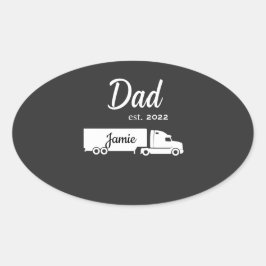 Personalized Trucker Dad Sticker with Semi Truck  楕円形シール