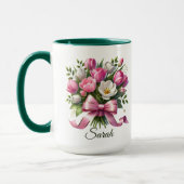 Personalized Tulip Floral Name Mug マグカップ (左)