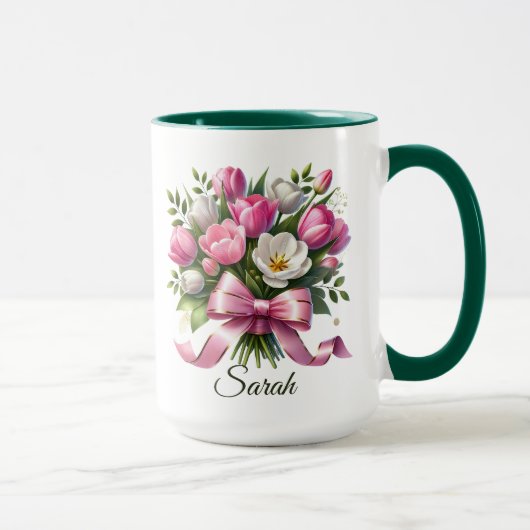 Personalized Tulip Floral Name Mug マグカップ (右)