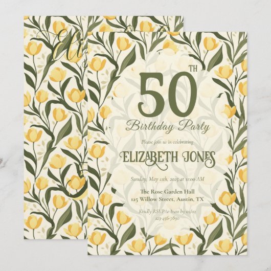 Personalized Tulip Themed Birthday 招待状 (正面/裏面)