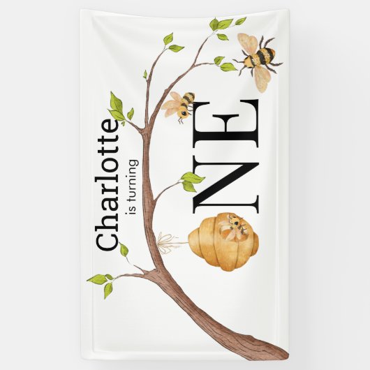 Personalized Turning One Bee Themed Birthday Party 横断幕 (縦)