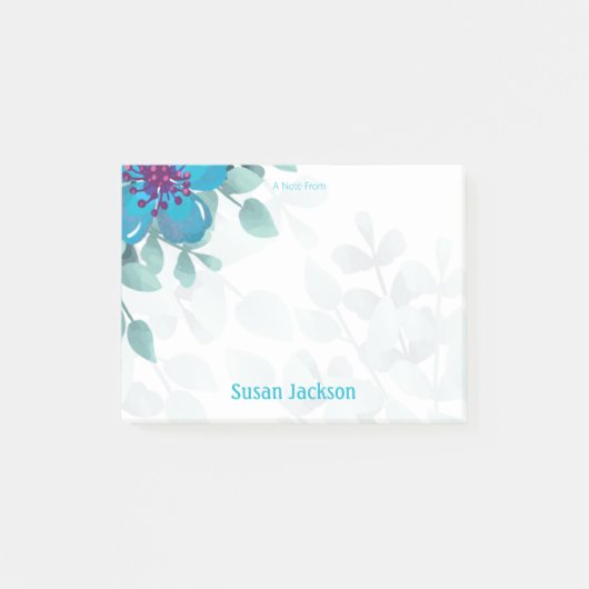 Personalized Turquoise Floral  ポストイット (正面)