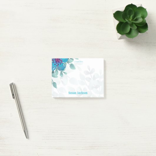 Personalized Turquoise Floral  ポストイット (オフィス)