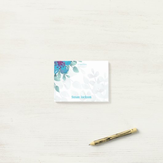 Personalized Turquoise Floral  ポストイット (デスク上)