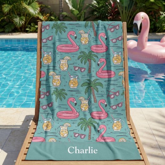 Personalized Turquoise Summer Vibes ビーチタオル