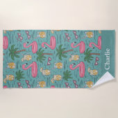 Personalized Turquoise Summer Vibes ビーチタオル (正面)