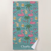 Personalized Turquoise Summer Vibes ビーチタオル (正面)