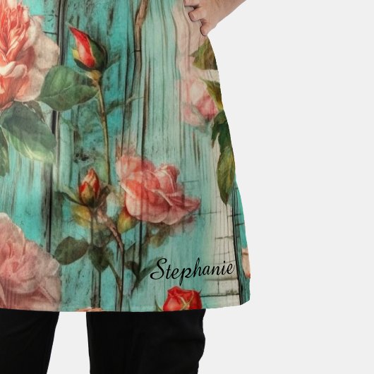 Personalized Turquoise Wood & Vintage Rose エプロン