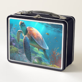 Personalized Turtle Illustration Metal Lunch Box メタルランチボックス
