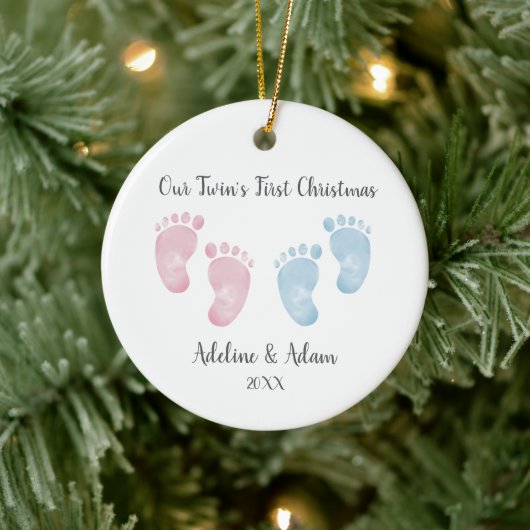Personalized Twin Babies Footprint Ornament セラミックオーナメント (ツリー)