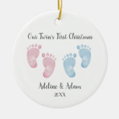 Personalized Twin Babies Footprint Ornament セラミックオーナメント (正面)
