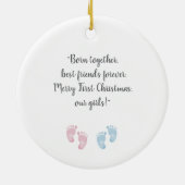 Personalized Twin Babies Footprint Ornament セラミックオーナメント (裏面)