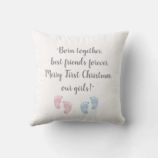 Personalized Twin Baby Footprint Pillow クッション (裏面)