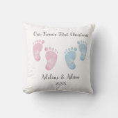 Personalized Twin Baby Footprint Pillow クッション (正面)