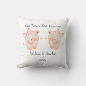 Personalized Twin Girls First Christmas Pillow クッション (正面)