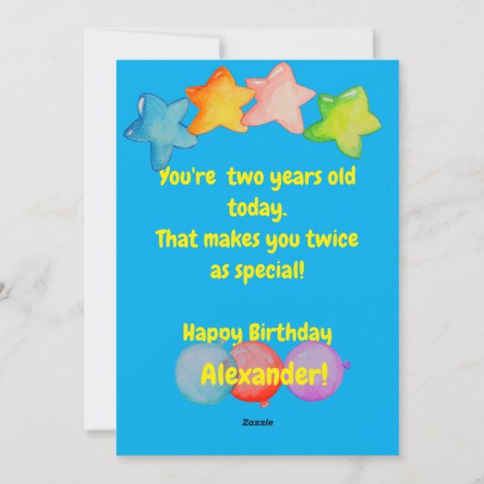 Personalized two years old birthday greeting card シーズンカード (裏面)