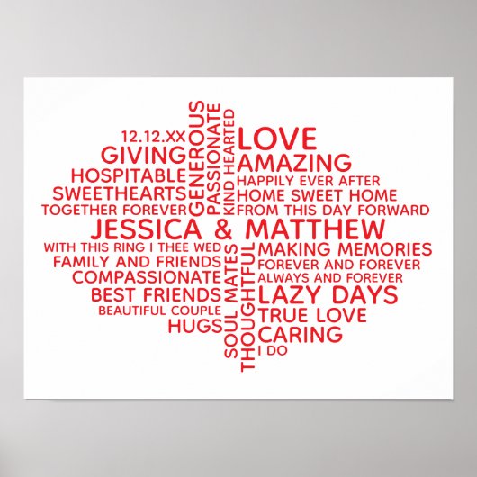 Personalized Typography Word Cloud for Couples ポスター (正面)