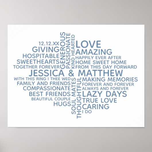 Personalized Typography Word Cloud for Couples ポスター (正面)