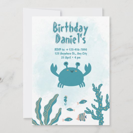 Personalized Under the Sea Crab Birthday Invitatio 招待状 (正面)