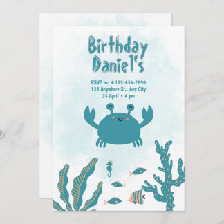 Personalized Under the Sea Crab Birthday Invitatio 招待状
