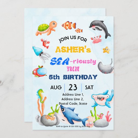 Personalized Under the Sea Downloadable Birthday I 招待状 (正面/裏面)