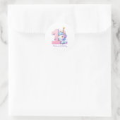 Personalized Unicorn 1st First Girls Birthday  ラウンドシール (バッグ)