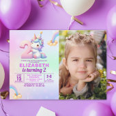 Personalized Unicorn 2nd Birthday Photo Invitation 招待状