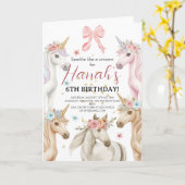 Personalized Unicorn Birthday Invitation Custom  カード (黄色い花)