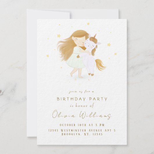 Personalized Unicorn Birthday Invitation for Girls 招待状 (正面)