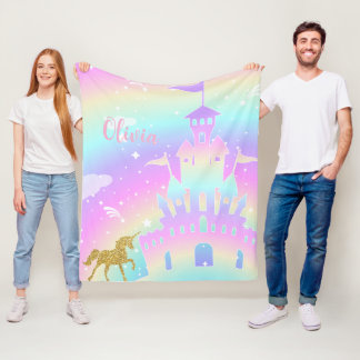 personalized unicorn blanket - girls unicorn gift  フリースブランケット