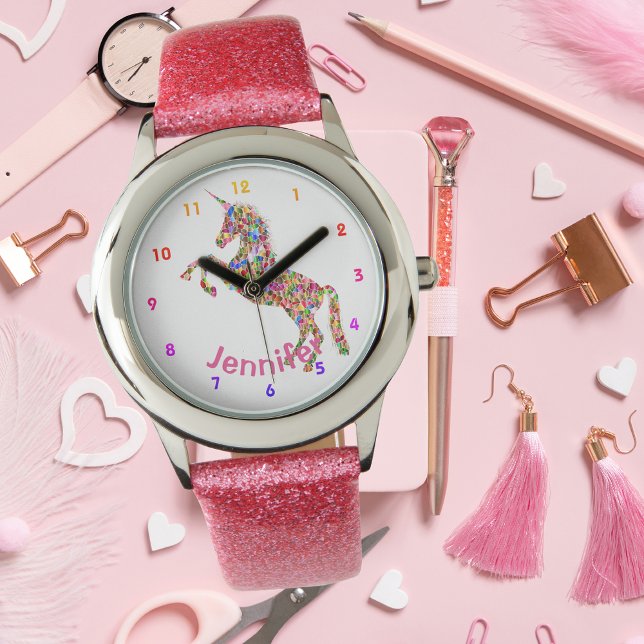 Personalized UNICORN Girls watch PINK GLITTER 腕時計 (クリエイターアップロード済み)