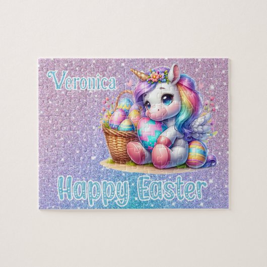 Personalized Unicorn Happy Easter ジグソーパズル (横)
