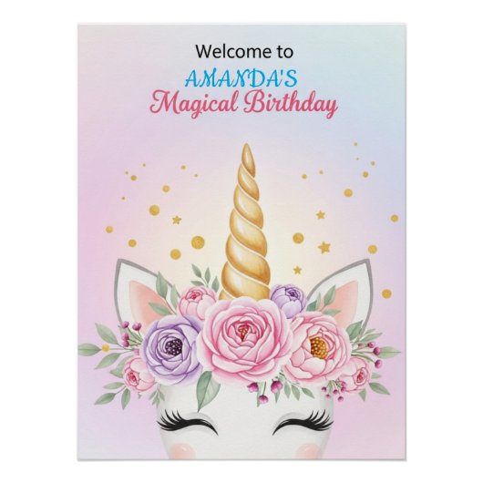 Personalized Unicorn Magical Birthday Welcome ポスター (正面)